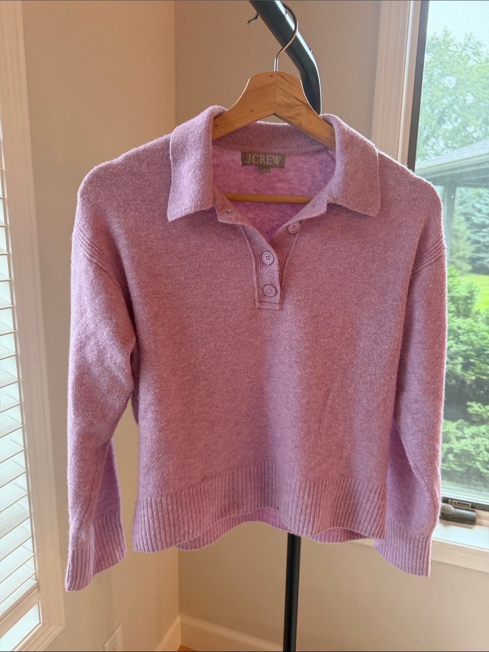 J. Crew Lilac Polo-Collar V-Neck Sweater